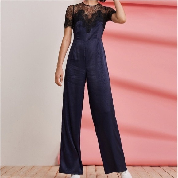 foxiedox Pants - FoxieDox Medium Navy & Black Lace Jumpsuit